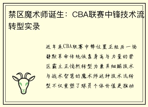 禁区魔术师诞生：CBA联赛中锋技术流转型实录