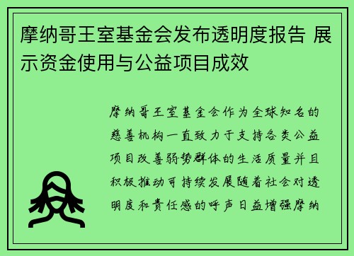 摩纳哥王室基金会发布透明度报告 展示资金使用与公益项目成效