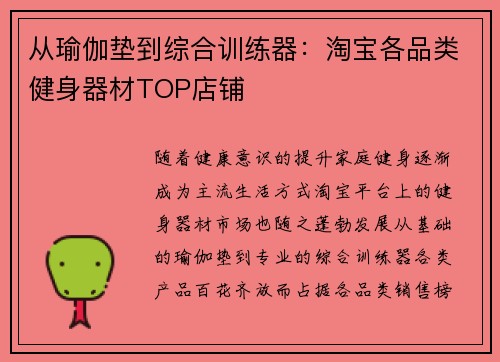 从瑜伽垫到综合训练器：淘宝各品类健身器材TOP店铺