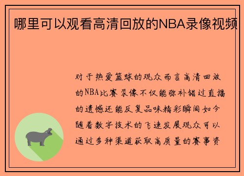 哪里可以观看高清回放的NBA录像视频